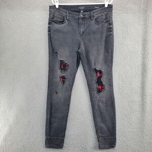 Judy Blue Jeans Skinny Fit Buffalo Patch Black Gray Distressed Size 13